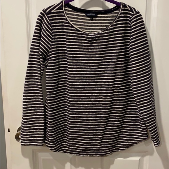 Lands End Thick Warm French Terry Striped Crew - Picture 1 of 13